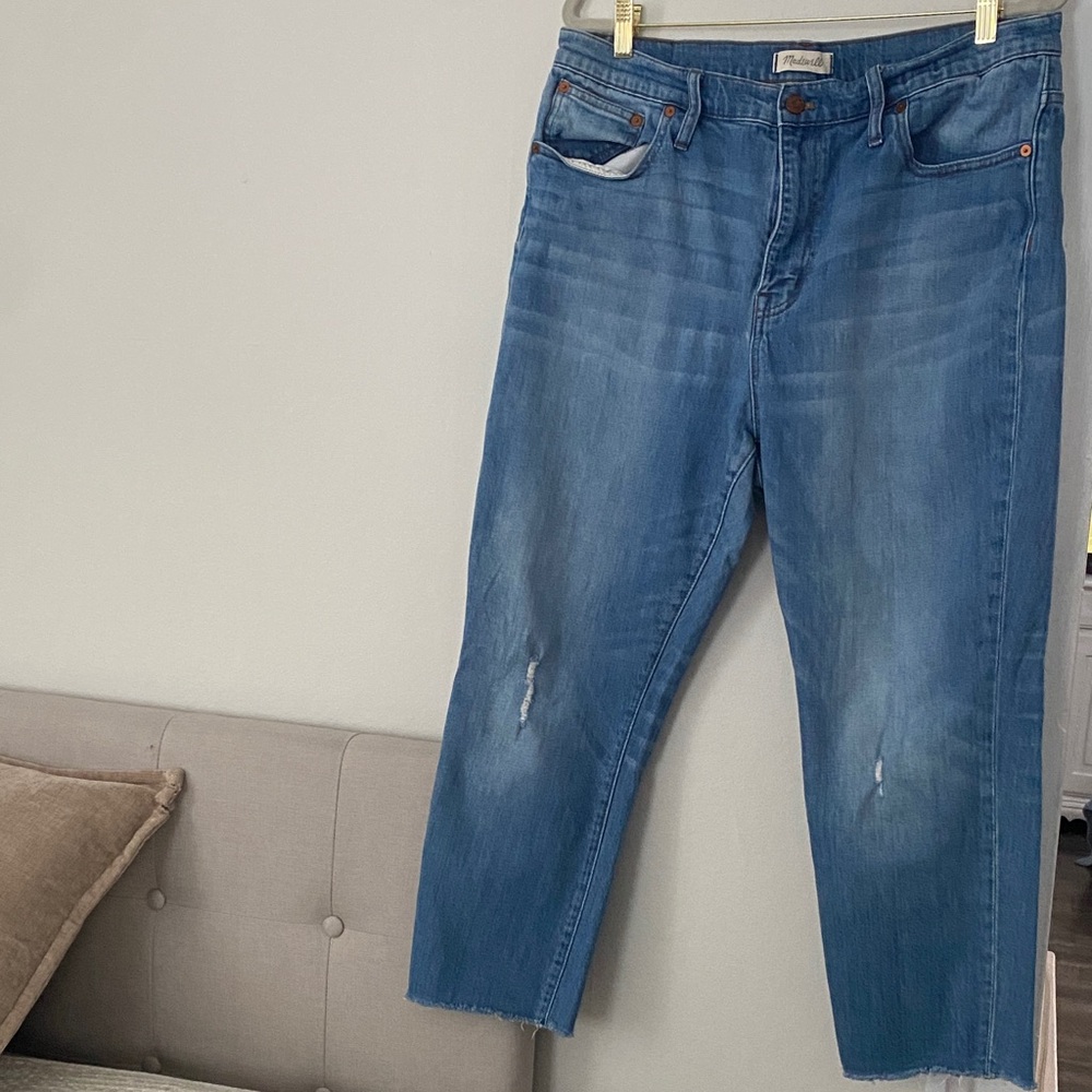 Madewell “The High Rise Slim Crop Boyjean” 32 Ankle Jeans in Classic Blue